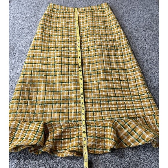 Anthropologie English Factory Midi Skirt Yellow Green Plaid Preppy Small New - Picture 4 of 15